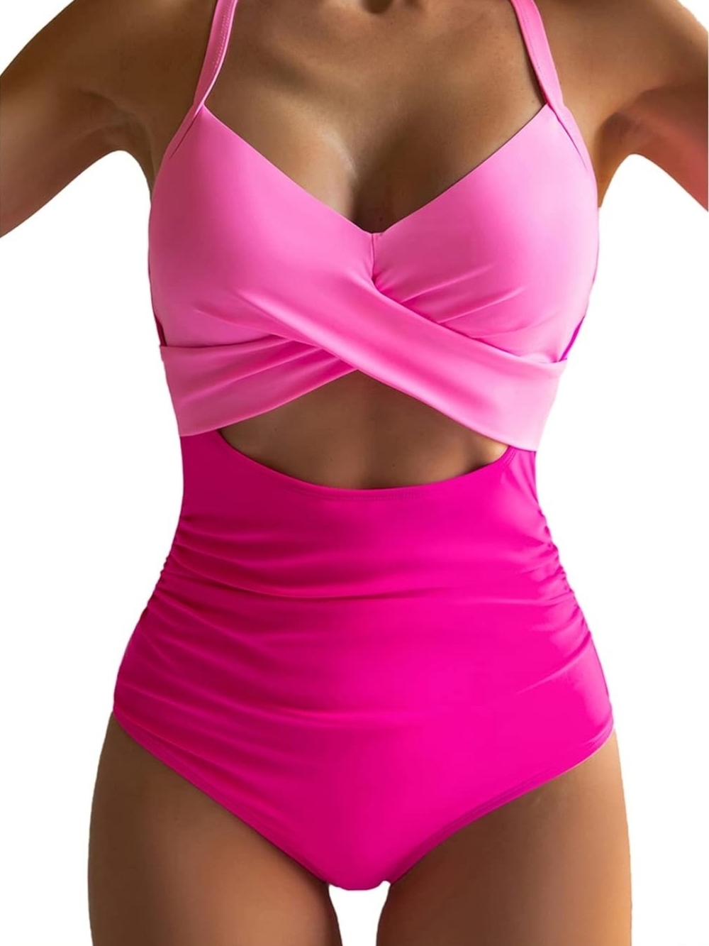 Pink Two-Tone Twist Front One-Piece Swimsuit - New With Tags
